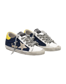 Women | Super-Star Sneakers with Blue Glitter & Yellow Heel Tab