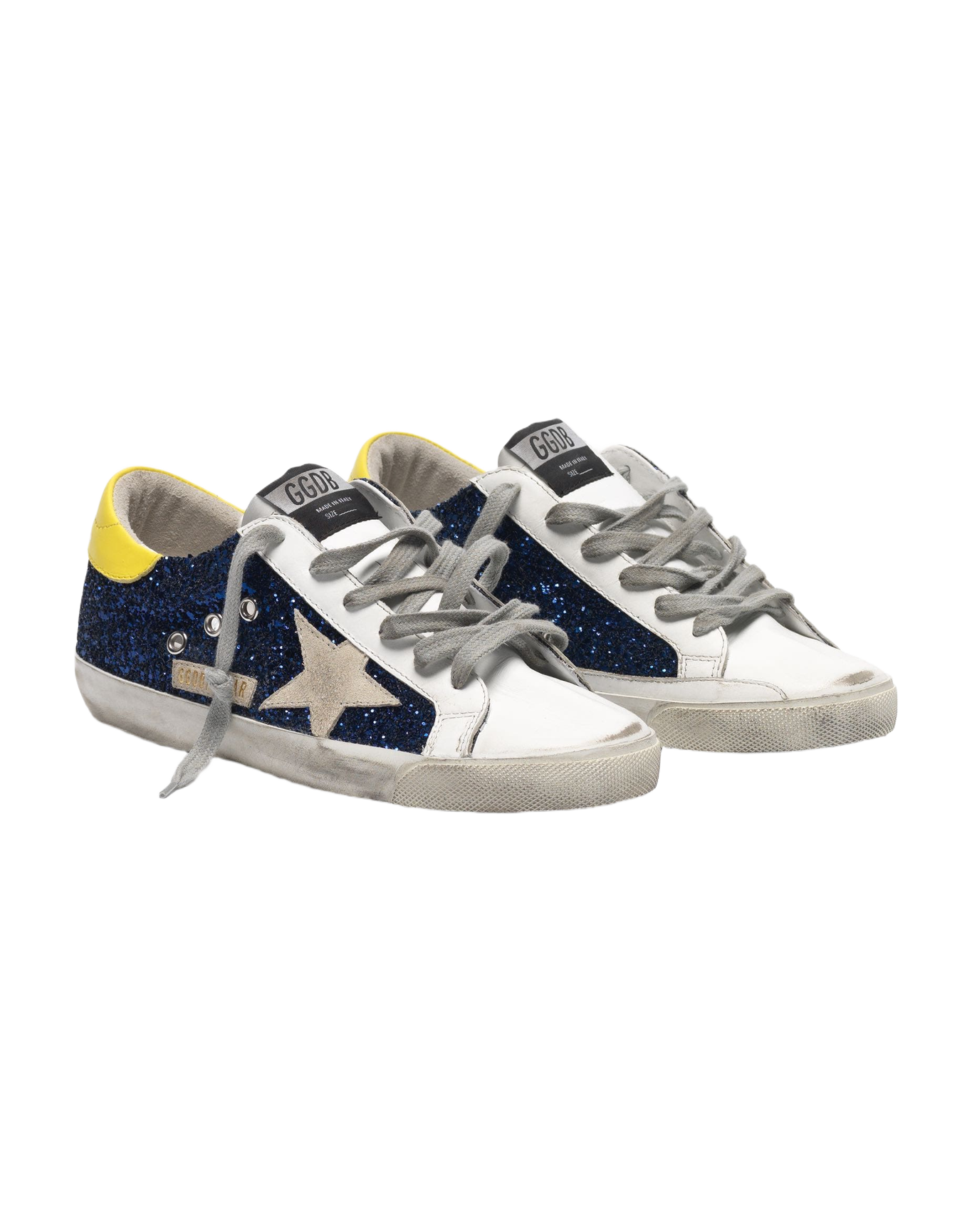 Women | Super-Star Sneakers with Blue Glitter & Yellow Heel Tab