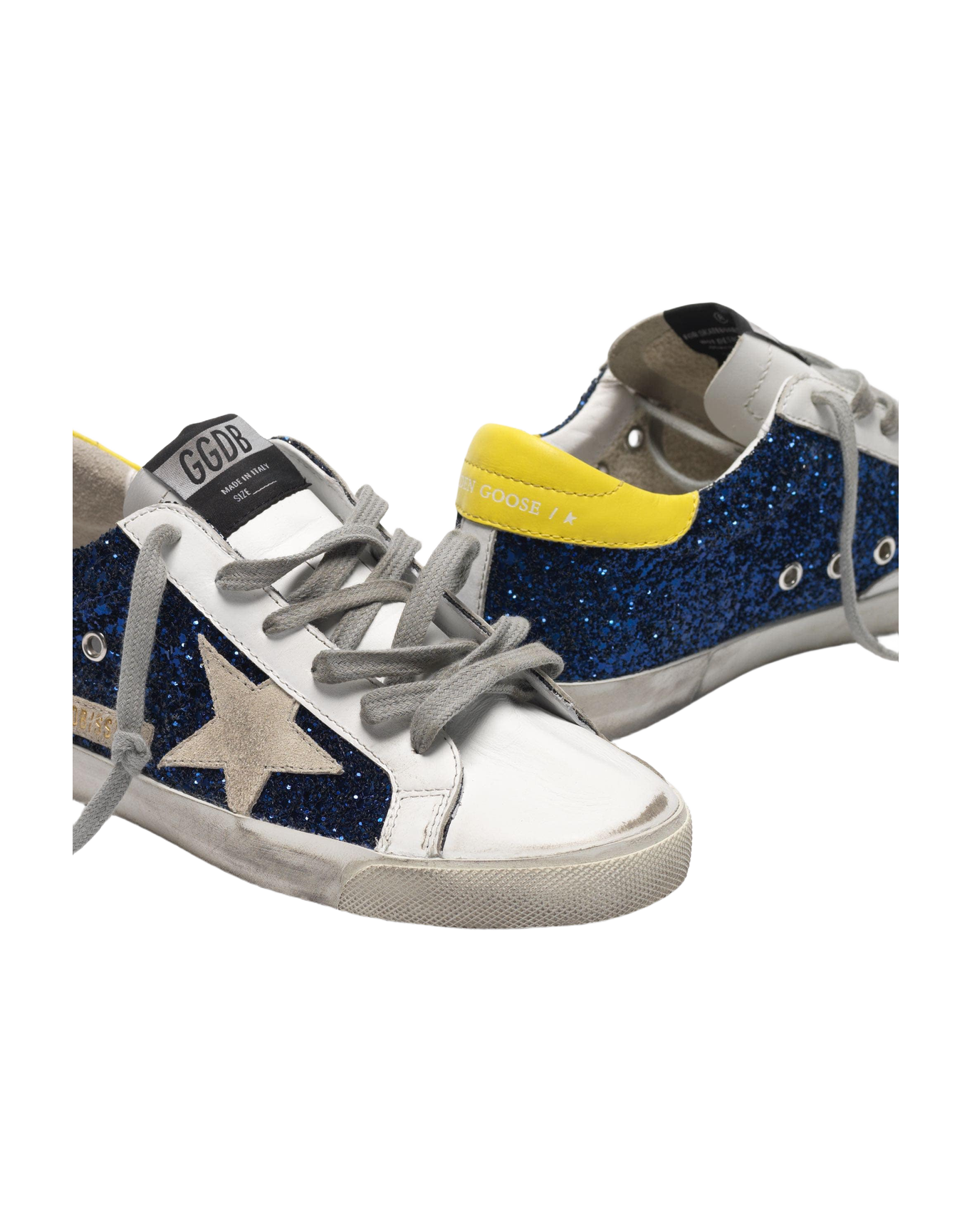 Women | Super-Star Sneakers with Blue Glitter & Yellow Heel Tab