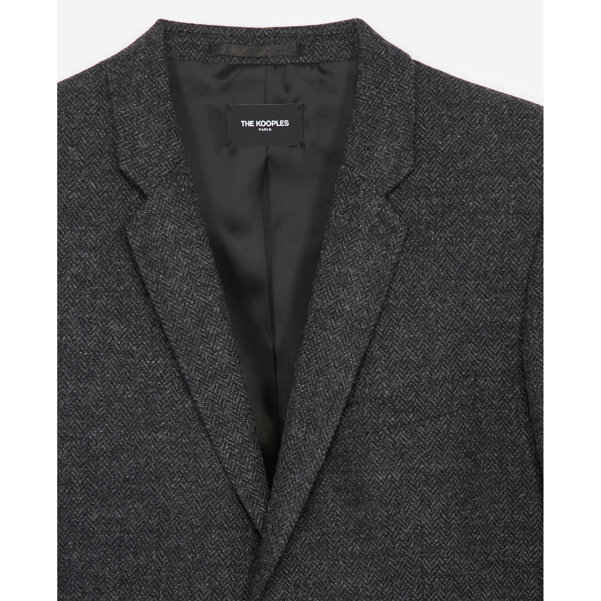 Wool Blazer With Herringbone Motif | Men | Black Grey