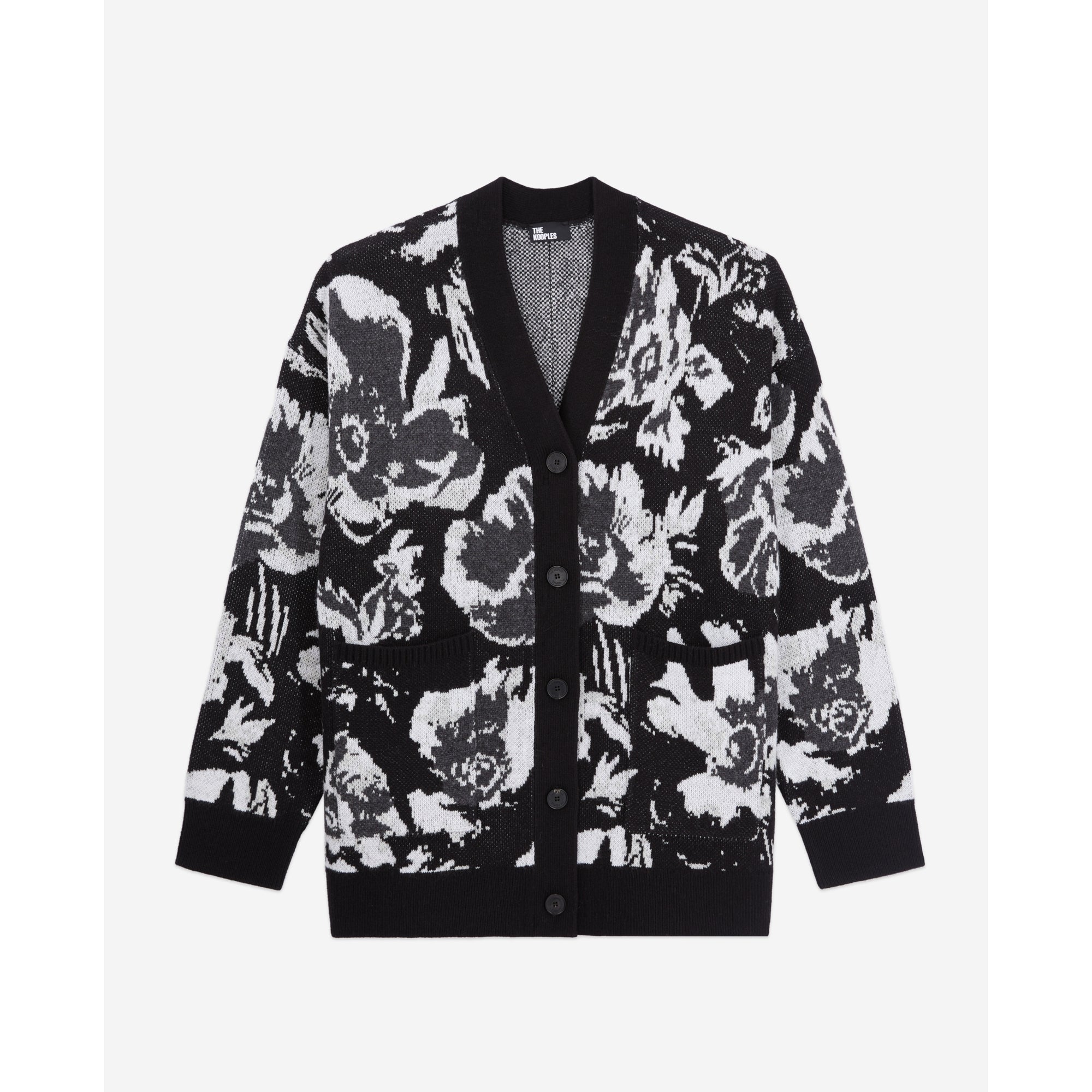 Wool-Blend Floral Cardigan | Women | Black x White