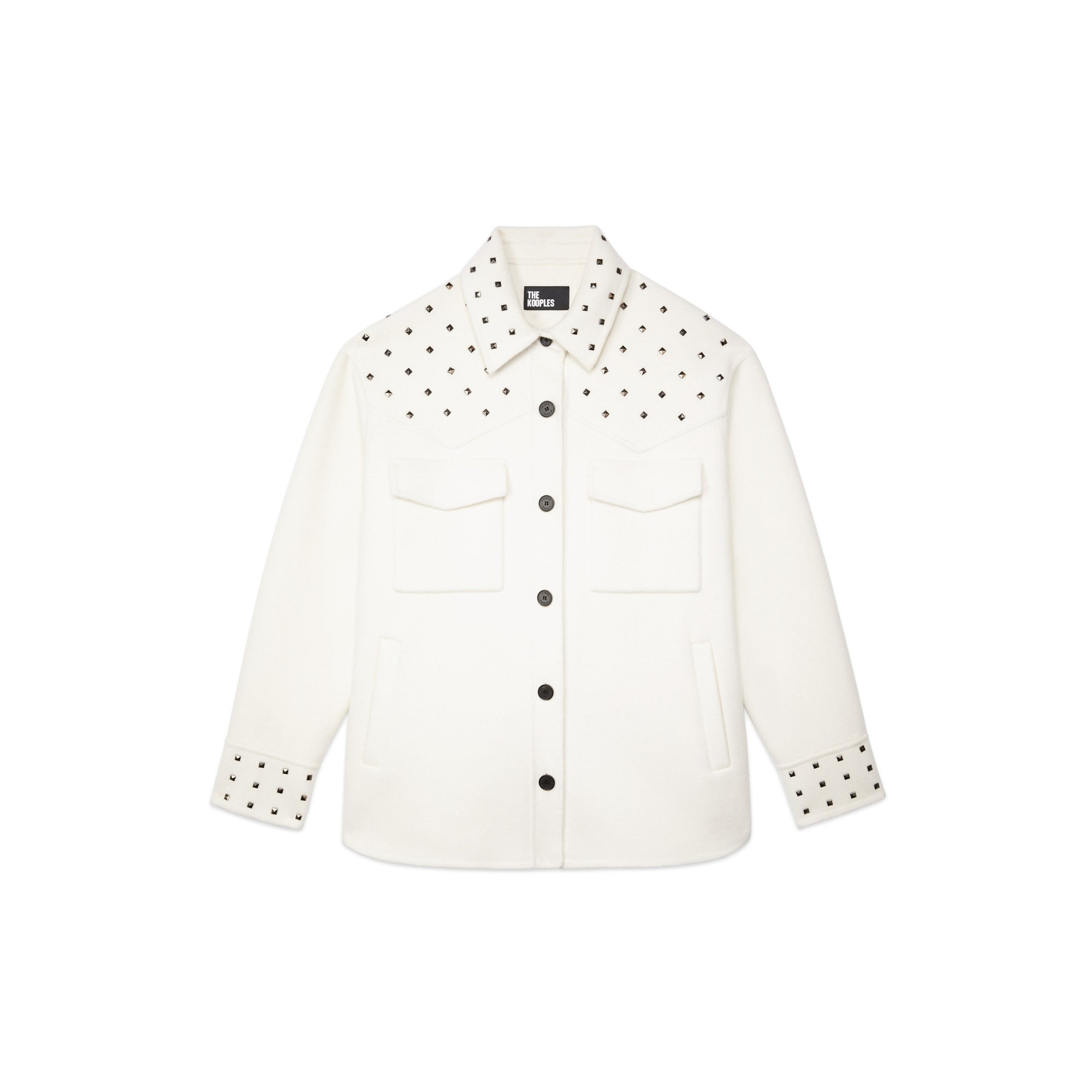 Wool-Blend Overshirt-Style Jacket With Studs | Women | Ecru