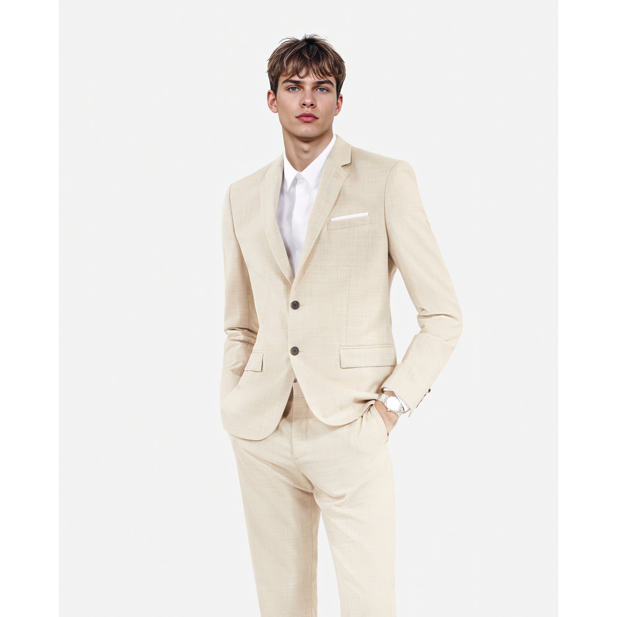 Wool Suit Fitted Jacket | Men | Beige