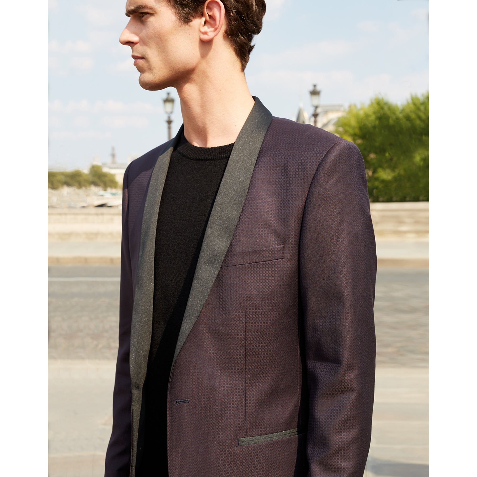 Wool Suit Jacket With Diamond Micro Motif | Men | Burgundy