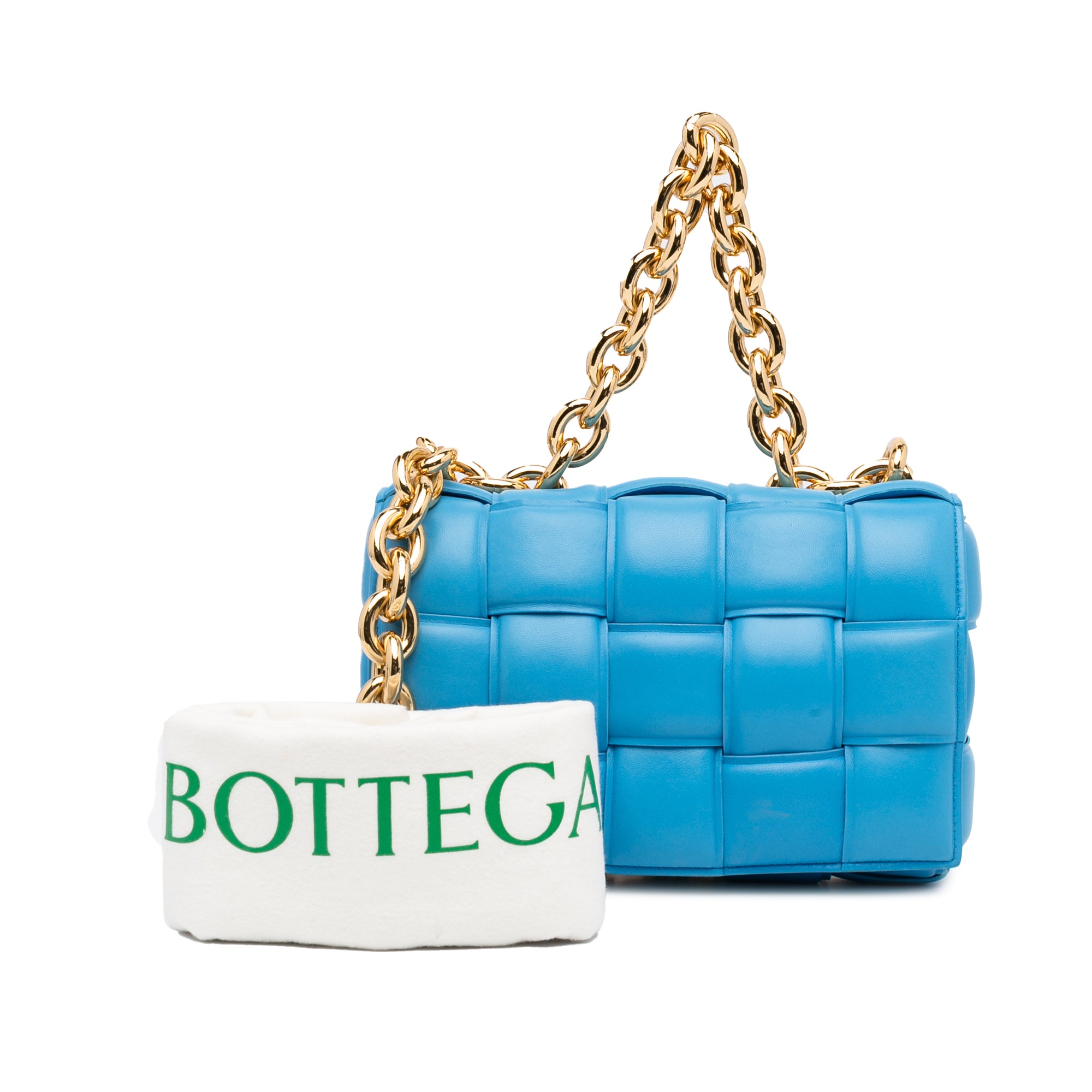 Bottega Veneta Pre-Owned Lambskin Intrecciato Padded Chain Cassette Satchel | Women | Blue