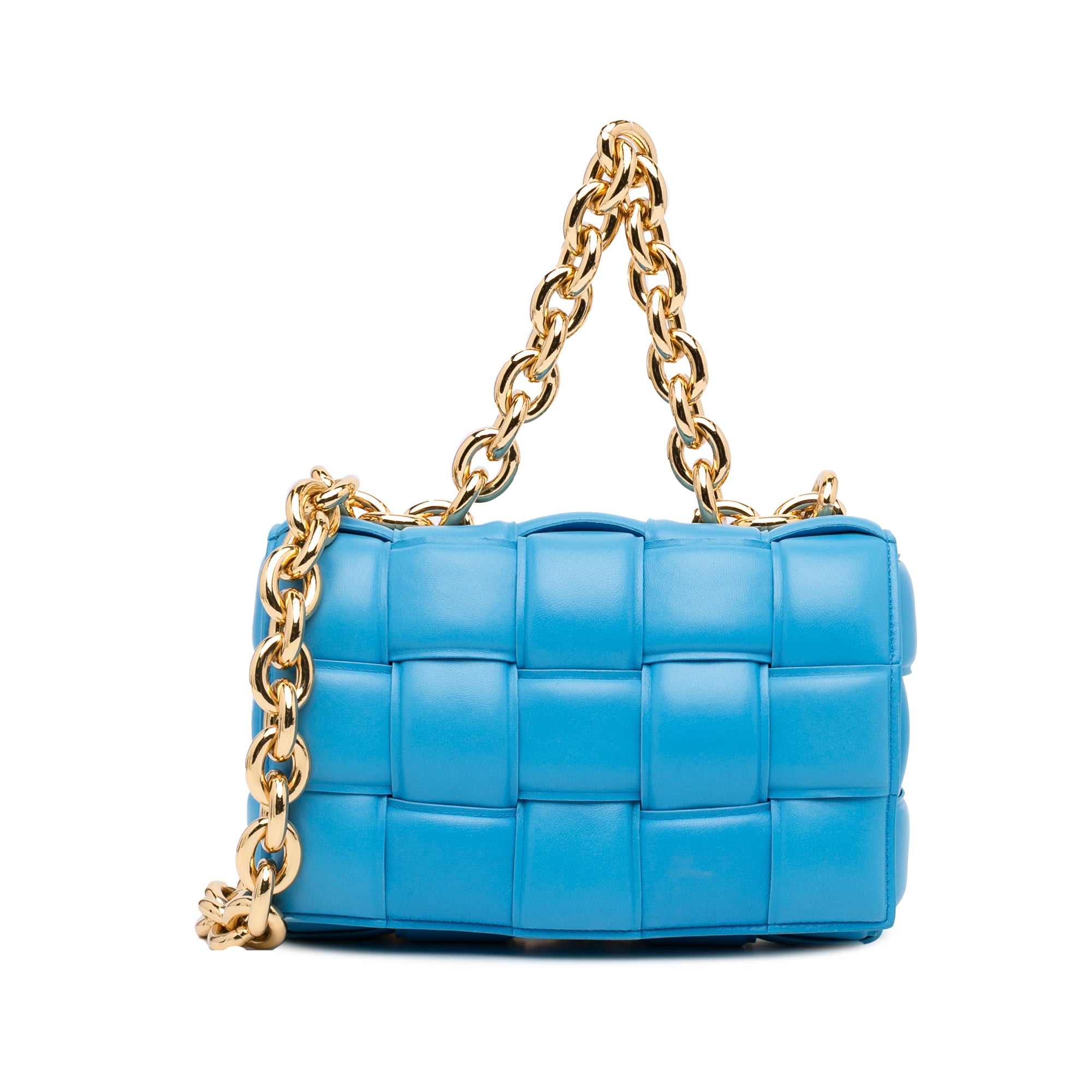 Bottega Veneta Pre-Owned Lambskin Intrecciato Padded Chain Cassette Satchel | Women | Blue