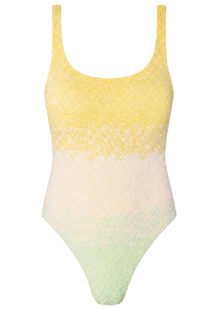 Ombre Hand-Beaded Embellished One-Piece Swimsuit - Yellow - Self-Adore