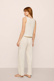 Model is wearing Organic Linen Knit High Waisted Pant in Ivory