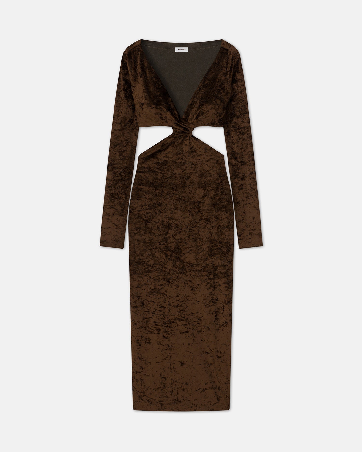 Womens | Zanee Cut-Out Crushed-Velvet Dress | Dark Brown