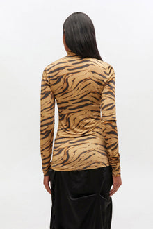 Zebra Print Jersey Turtleneck | Khaki