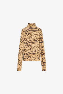 Zebra Print Jersey Turtleneck | Khaki