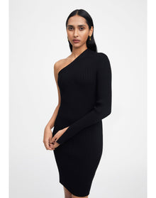 Zero303 | Ribbed Asymmetric Dress | Black