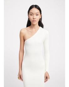 Zero303 | Ribbed Asymmetric Dress | Creme