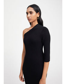 Zero304 | Ribbed Asymmetric Dress | Black