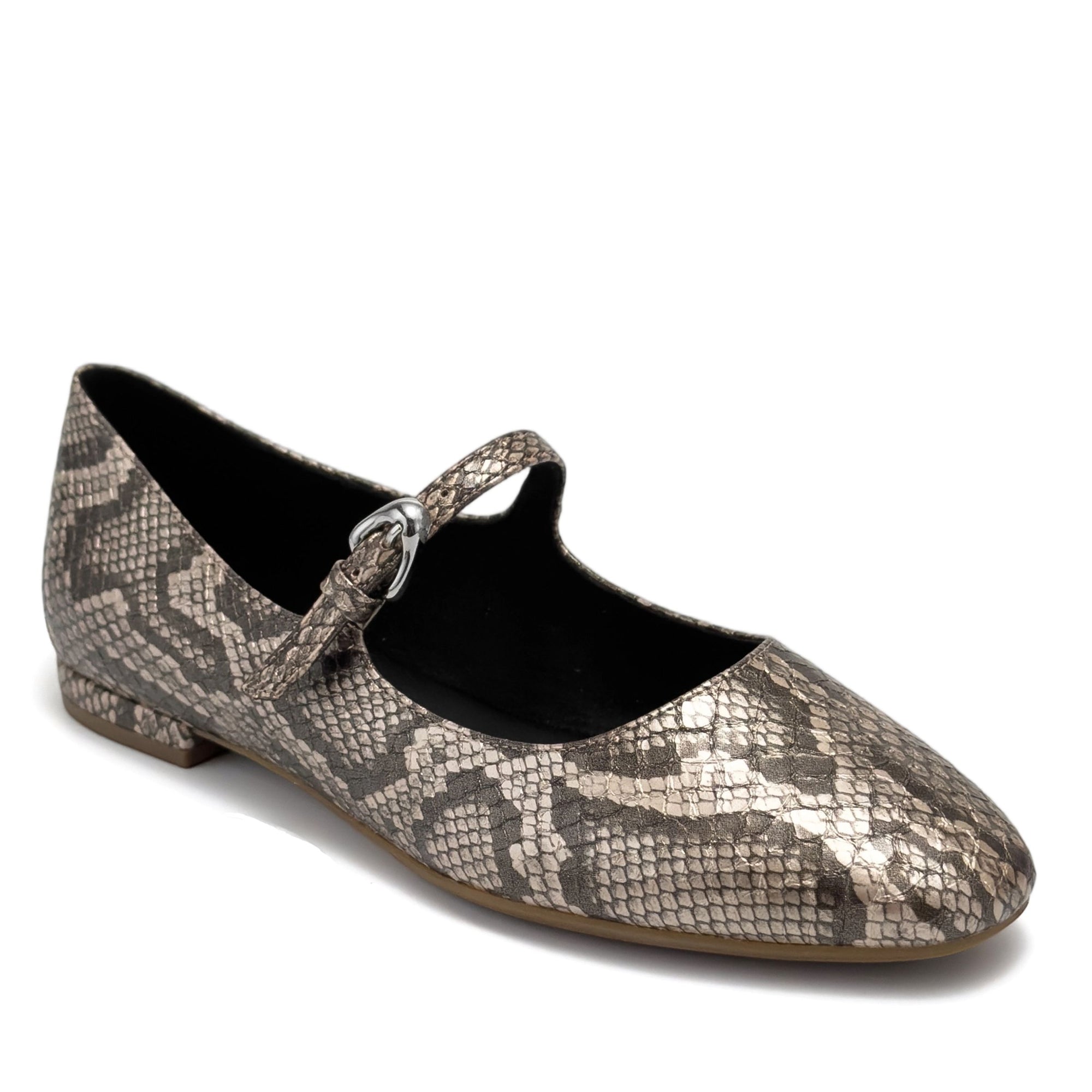 Annette Casual Flat | Champagne Faux Metallic Snake Print
