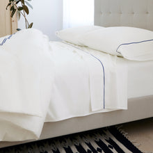 Crisp Australian Percale Sheet Set | Twin | White/Navy