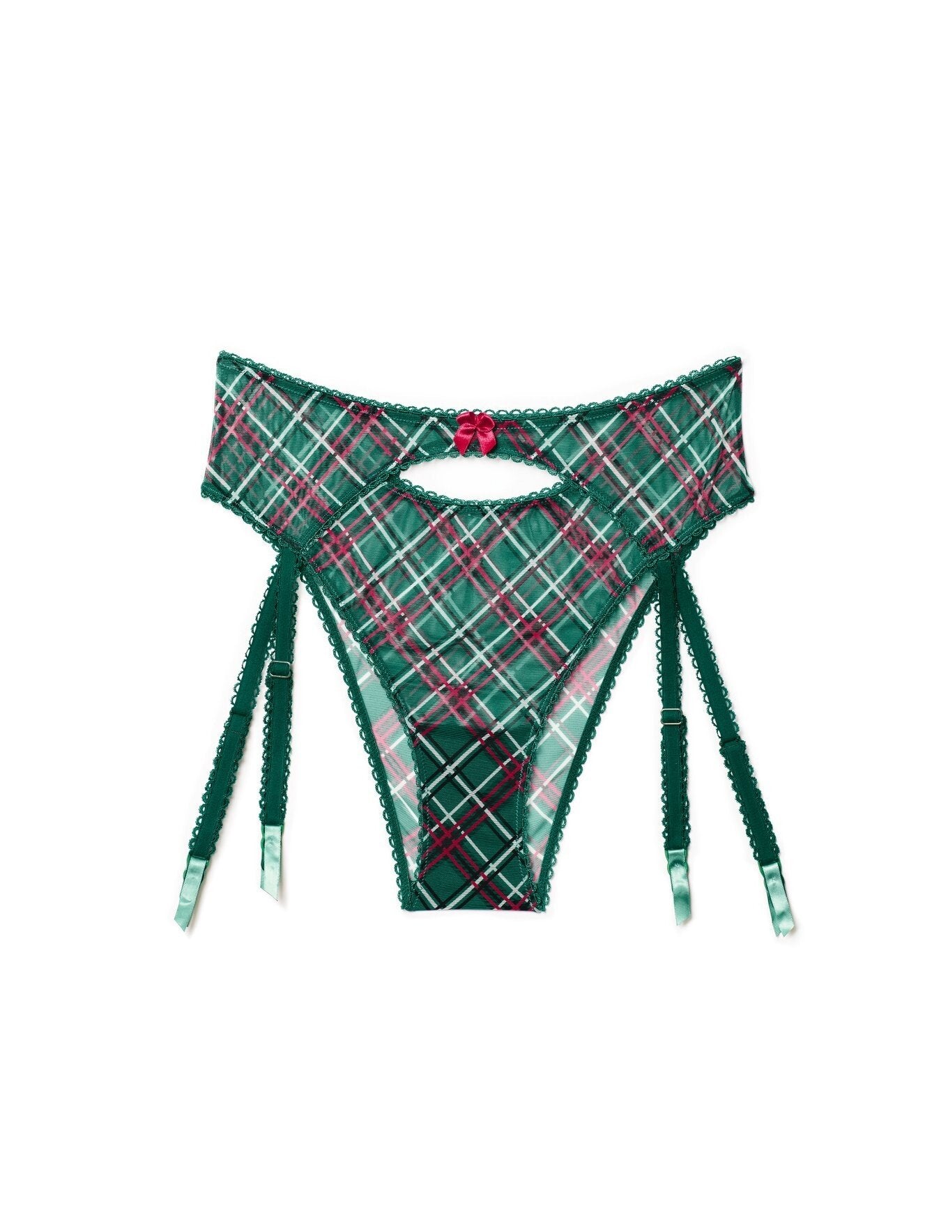 Adore Me Gabby High-Waisted Garter Panty in color Plaid Tidings C02 and shape high waisted