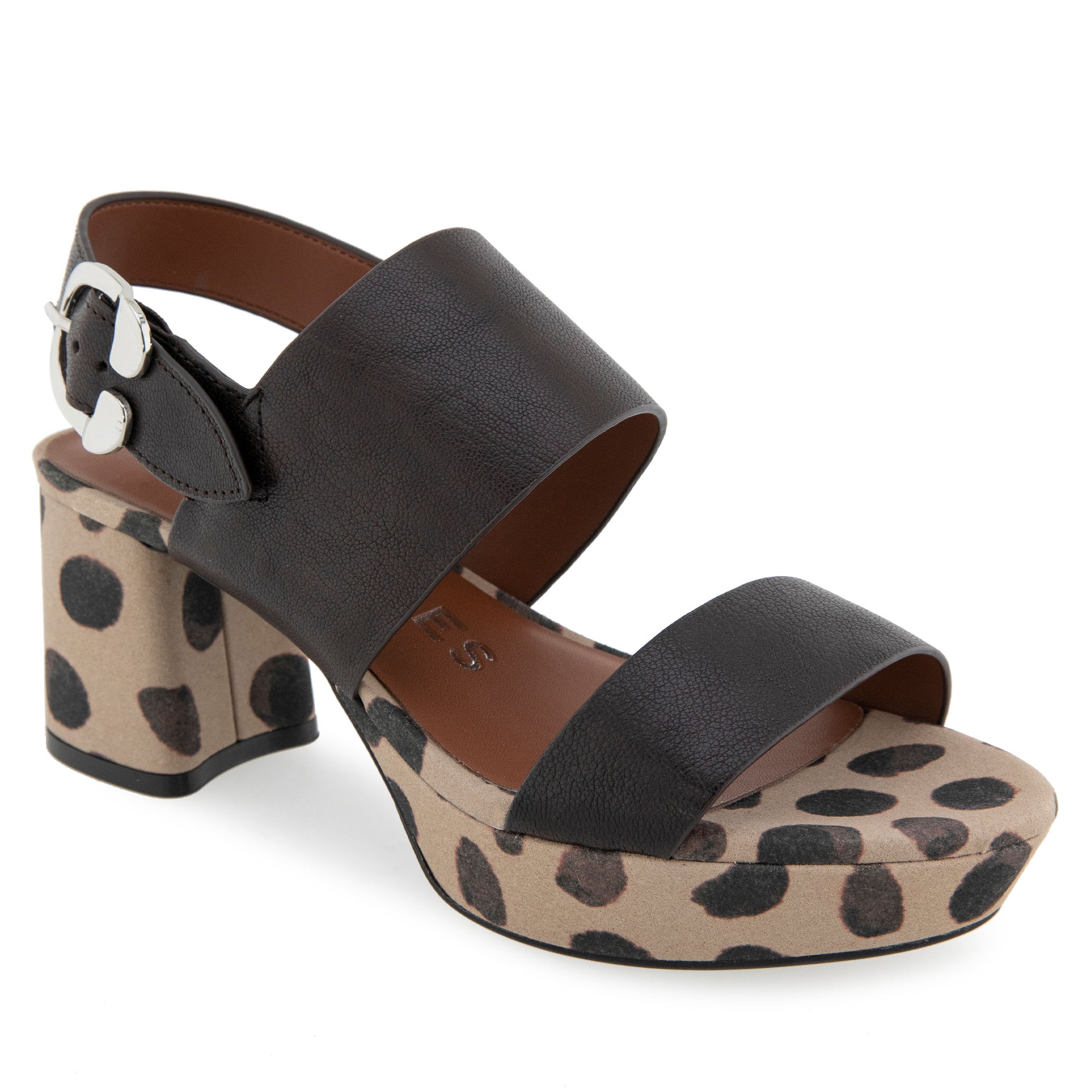 Camera Sandal Platform | Java Spotted Print Leather