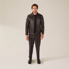 Mens | Santino Collared Zip Lambskin Leather Jacket | Black