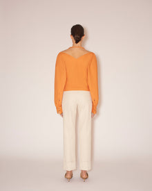 Womens | Tami Light Poplin Tie-Neck Top | Orange Merino