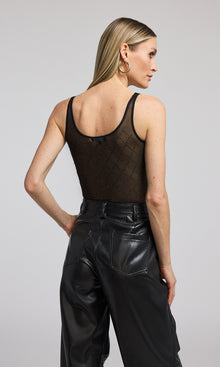 Gigi Crystal Mesh Bodysuit | Black/Black