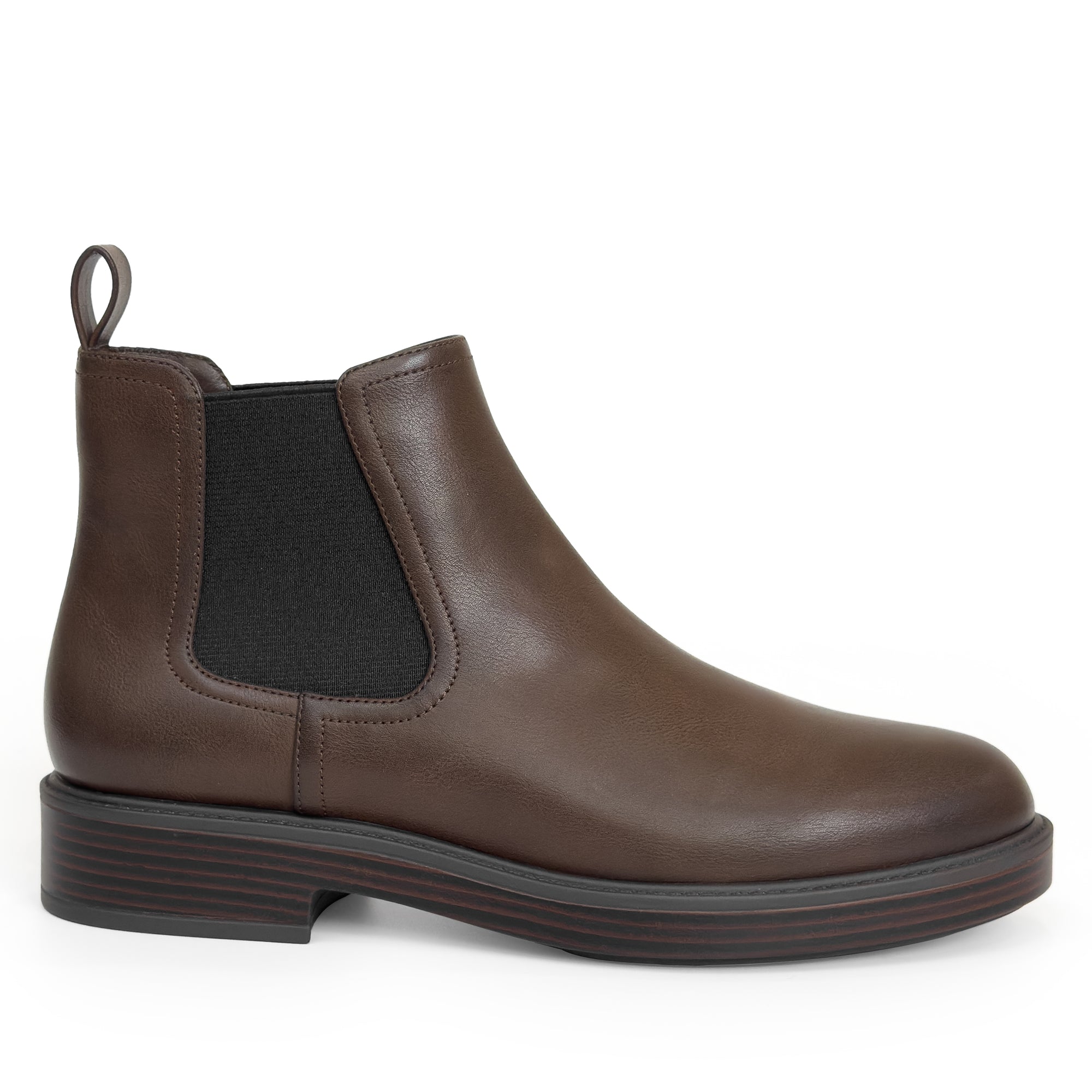 Poshan Bootie Low Block Heel | Fango/Black Burnished Faux Calf/Elastic