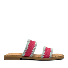 Centro Sandal Flat | Magenta/Ice Green Raffia Elastic