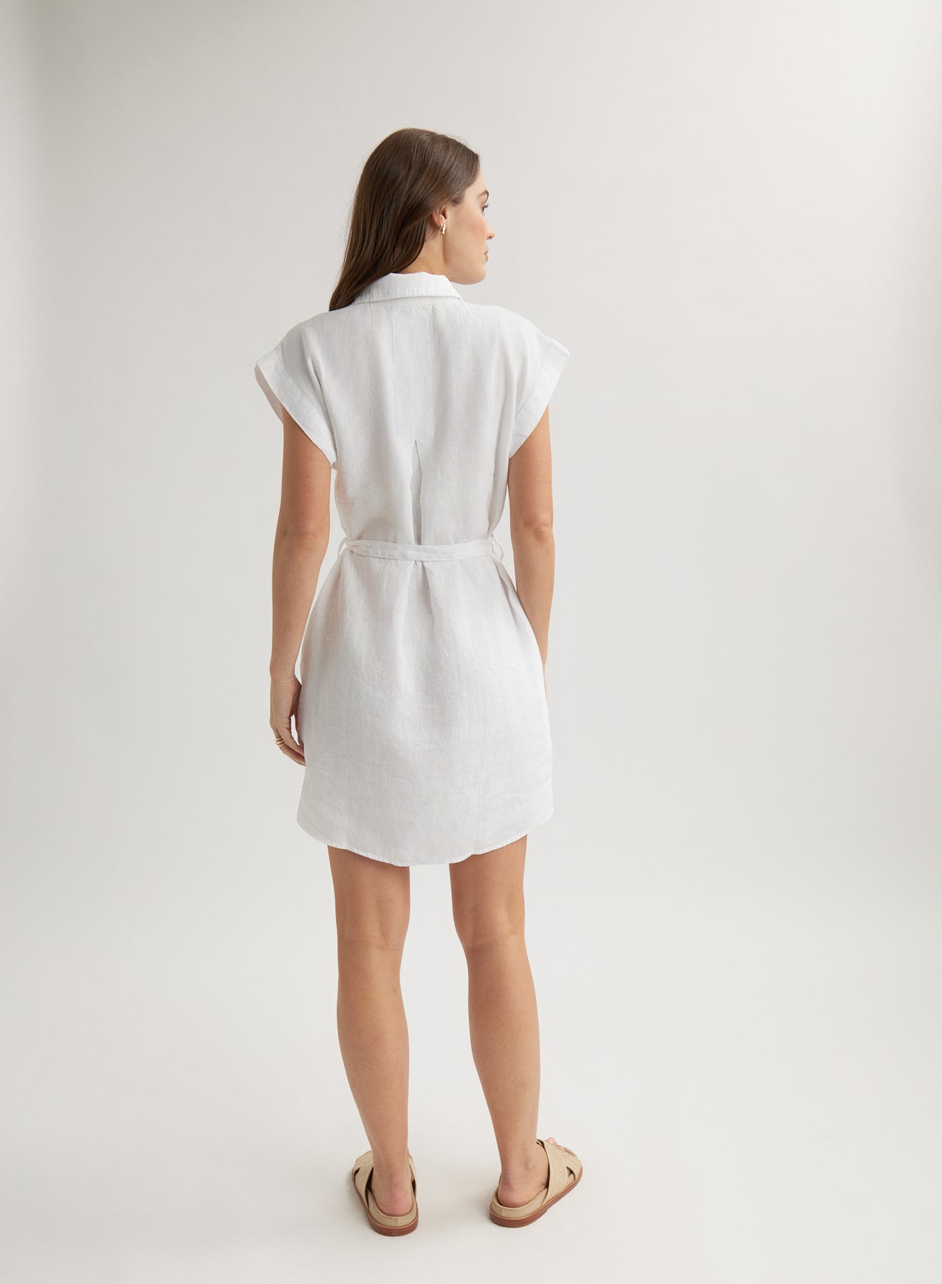 Belted Tunic Shirt Dress | White