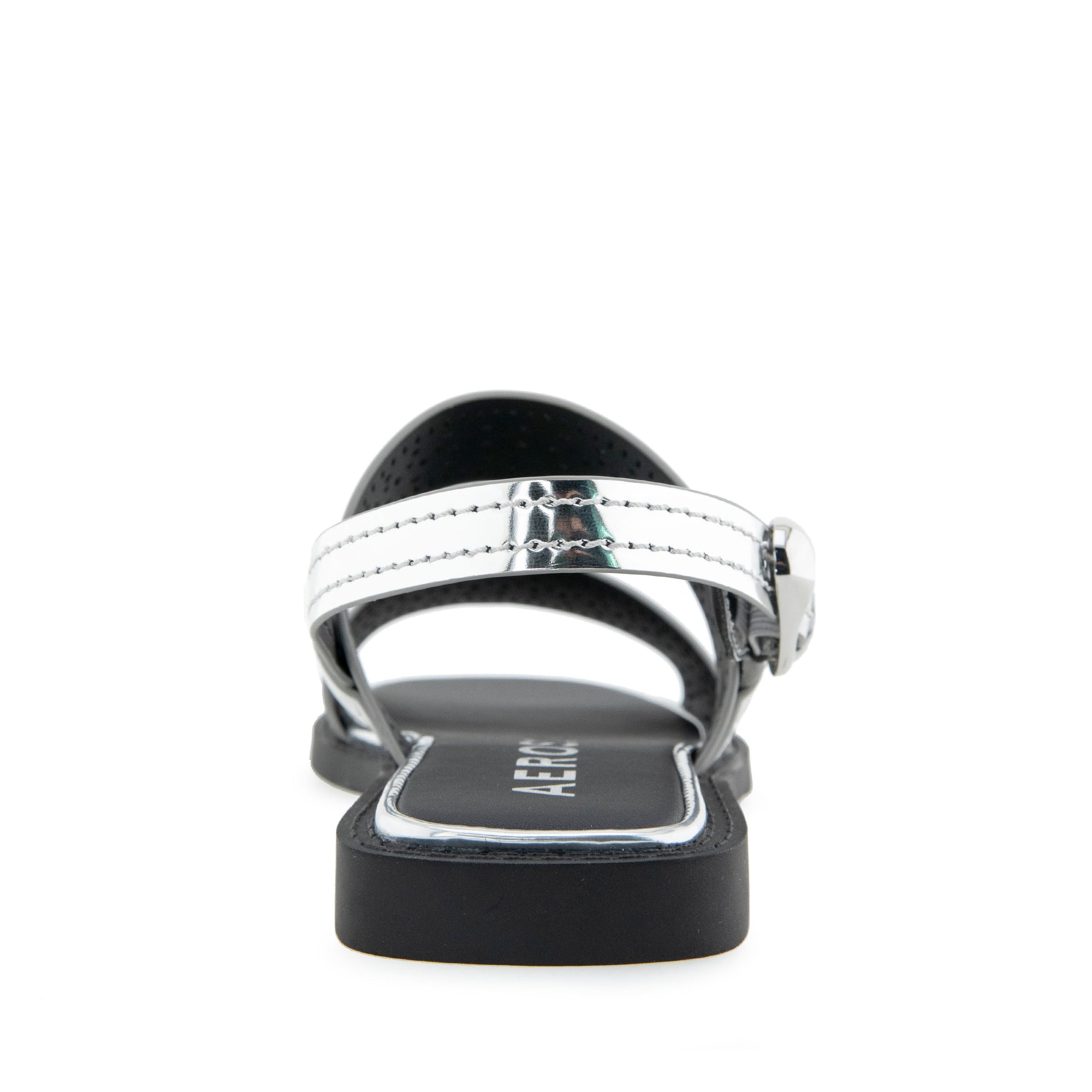 Carole Sandal Flat | Silver Mirror Faux Leather