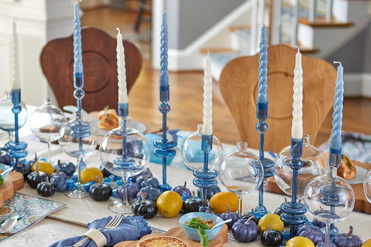 Glass Candlestick | Sapphire | Medium | Set of 2