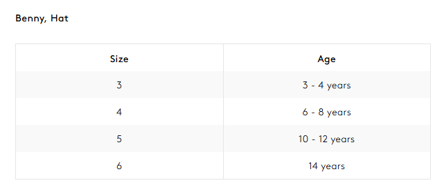 Product size guide