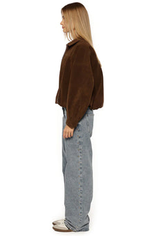 Brookie Suedette Cuff Sleeve Bomber Jacket | Brown