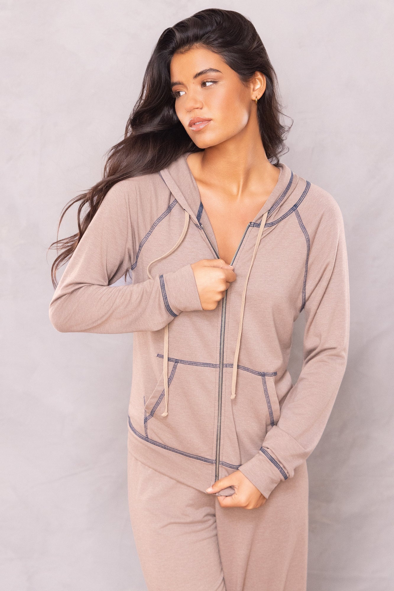 Women | Butter Terry Zip-Up Slouchy Hoodie | Woodsmoke