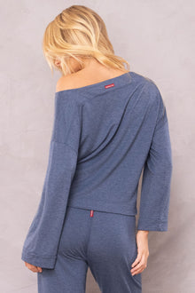 Women | Butter Terry Slouchy Off Shoulder Pullover | Sailor Blue