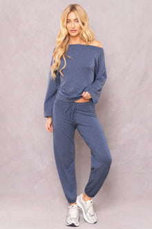 Women | Butter Terry Slouchy Off Shoulder Pullover | Sailor Blue
