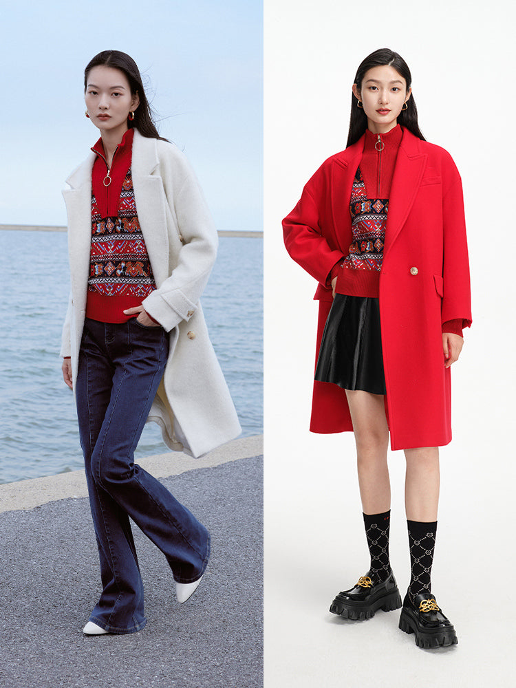 Retro Style Polo Jacquard Sweater | Red