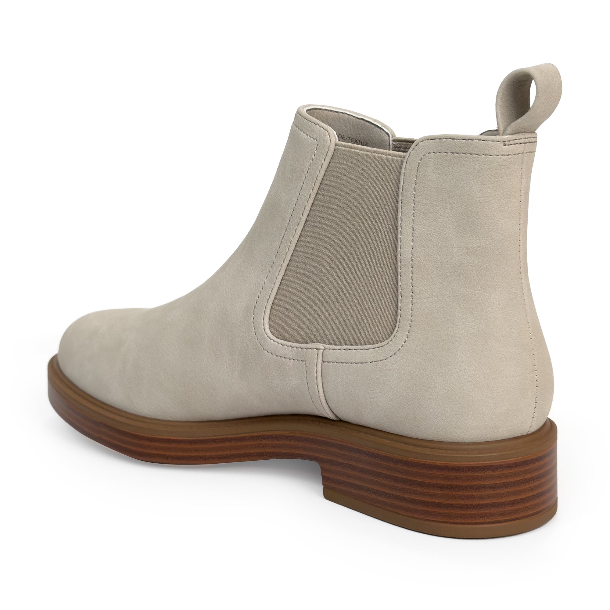 Poshan Bootie Low Block Heel | Stone Faux Tumbled Nubuck/Elastic