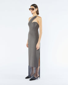 Womens | Jelena Fringed Midi Dress | Dark Grey