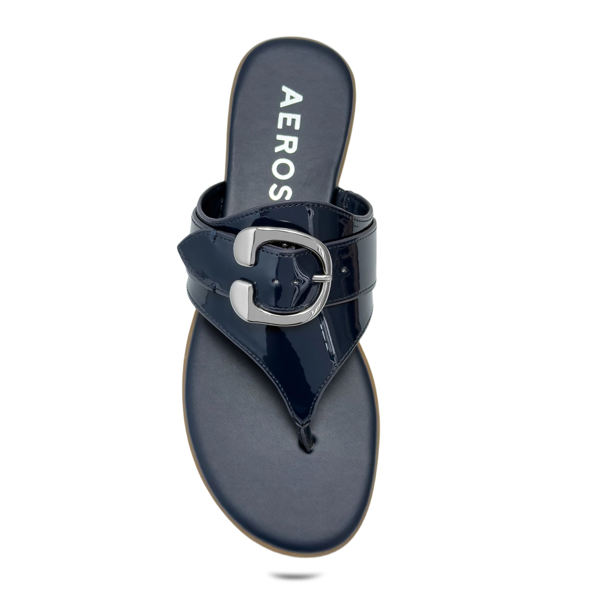 Glitz Sandal Flat | Navy Faux Patent