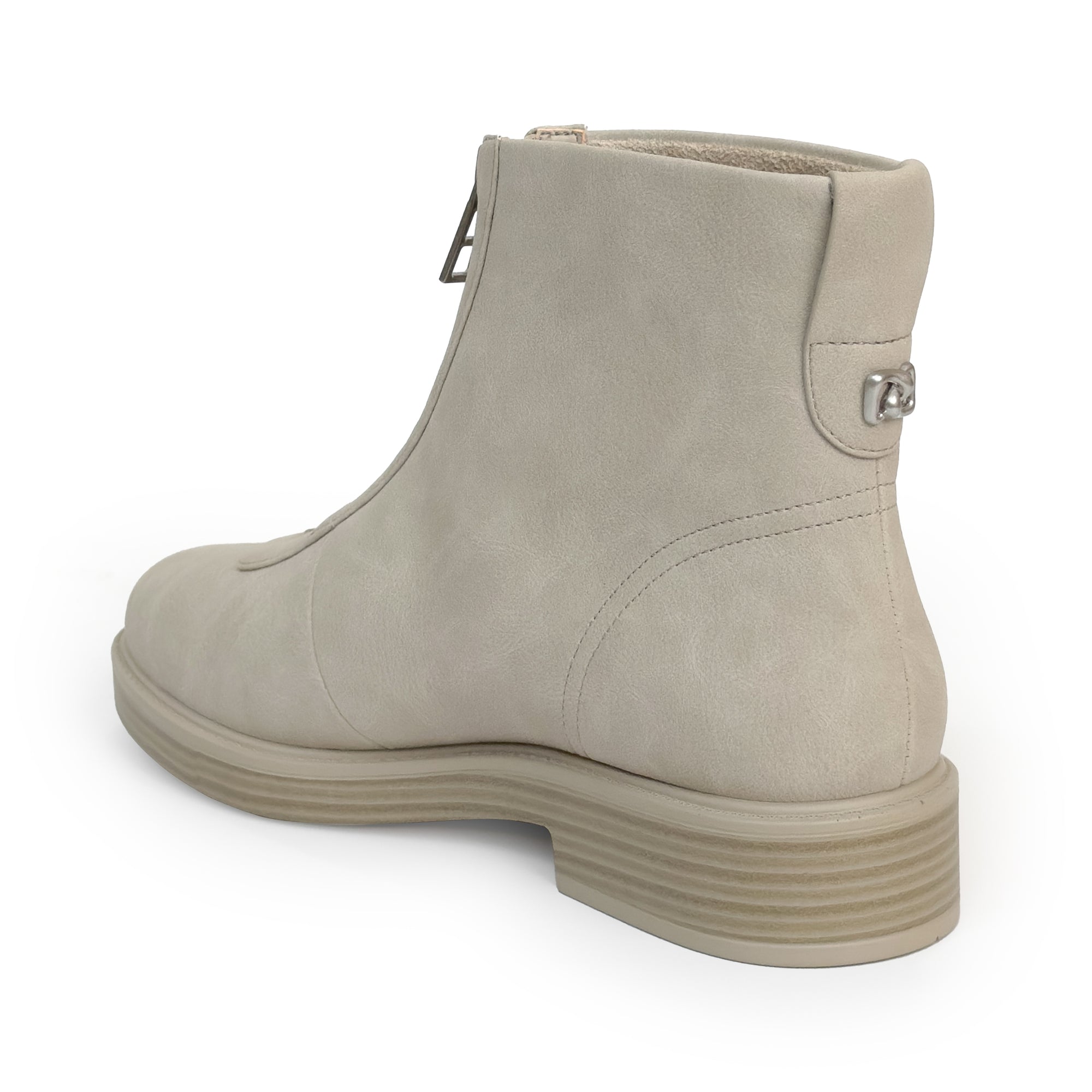 Poshia Bootie Low Block Heel | Stone Faux Tumbled Nubuck