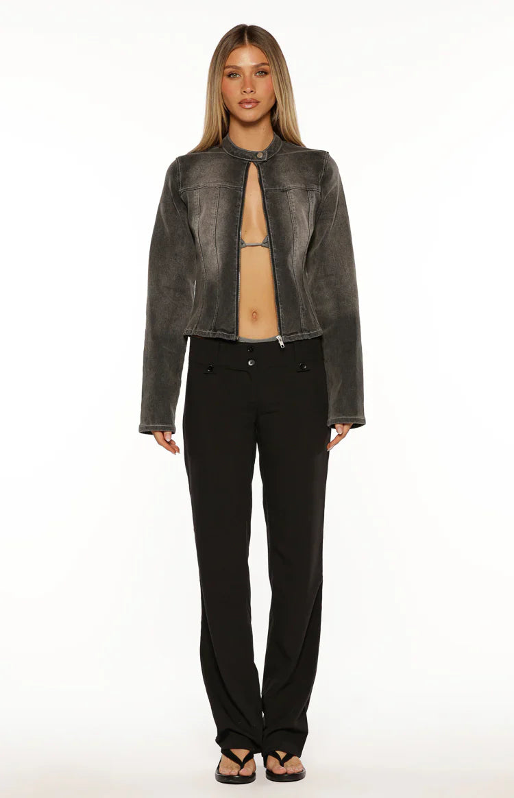 Corey Denim Biker Jacket | Black Washed