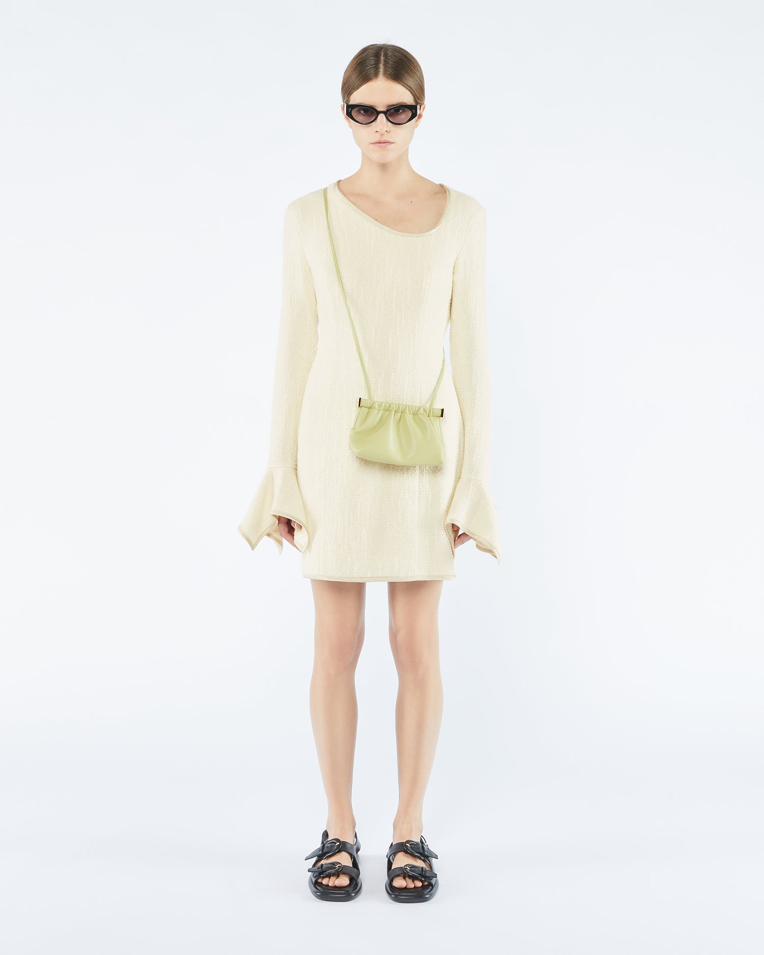 Womens | Elva Textured Boucle Tweed Dress | Creme