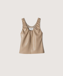 Womens | Yael Ruched Vegan Leather Top | Sandstone