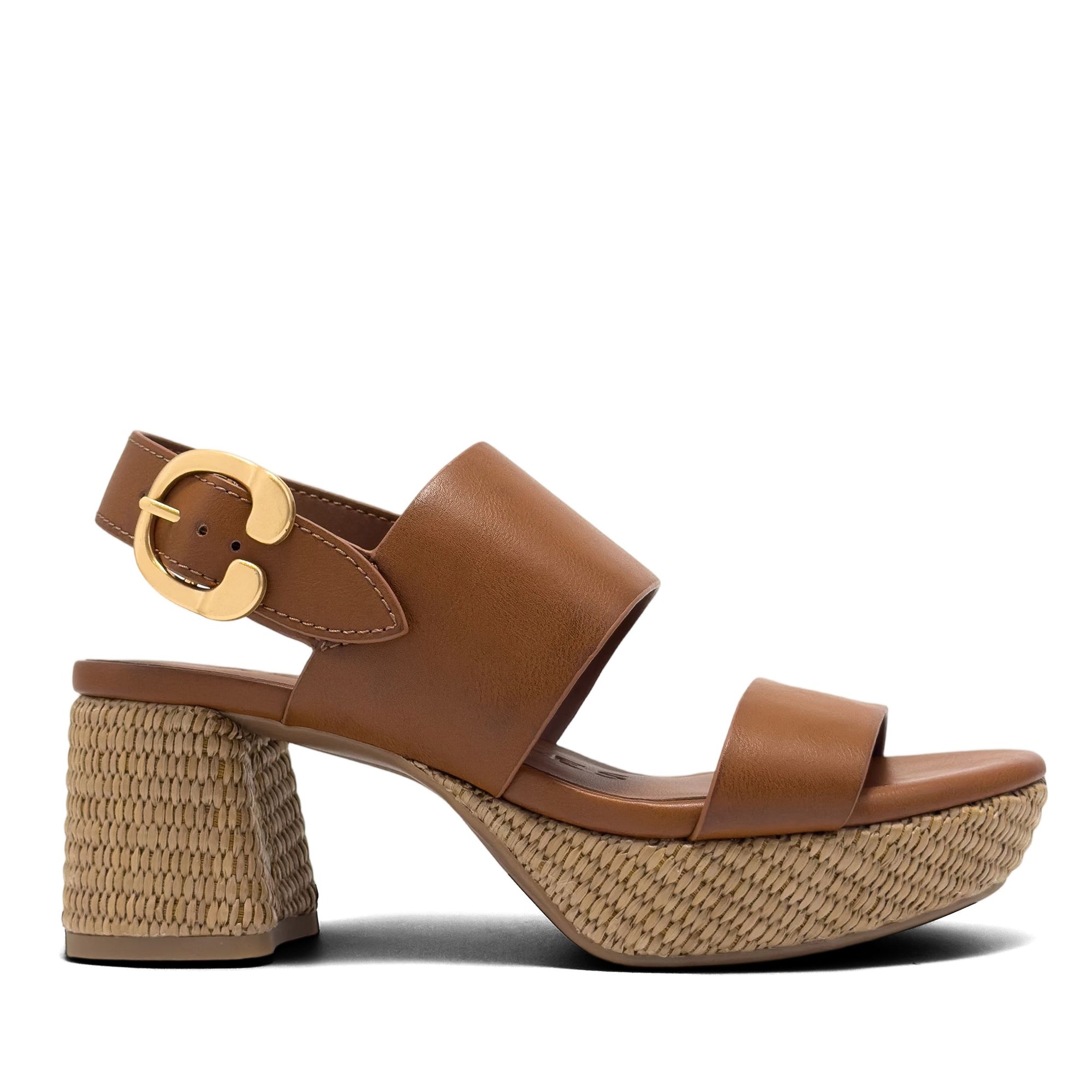 Camera Sandal Platform | Tan Faux Burnished Calf