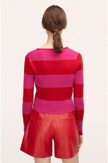 Rib Merino Striped Cropped Cardigan | Crimson Stripe