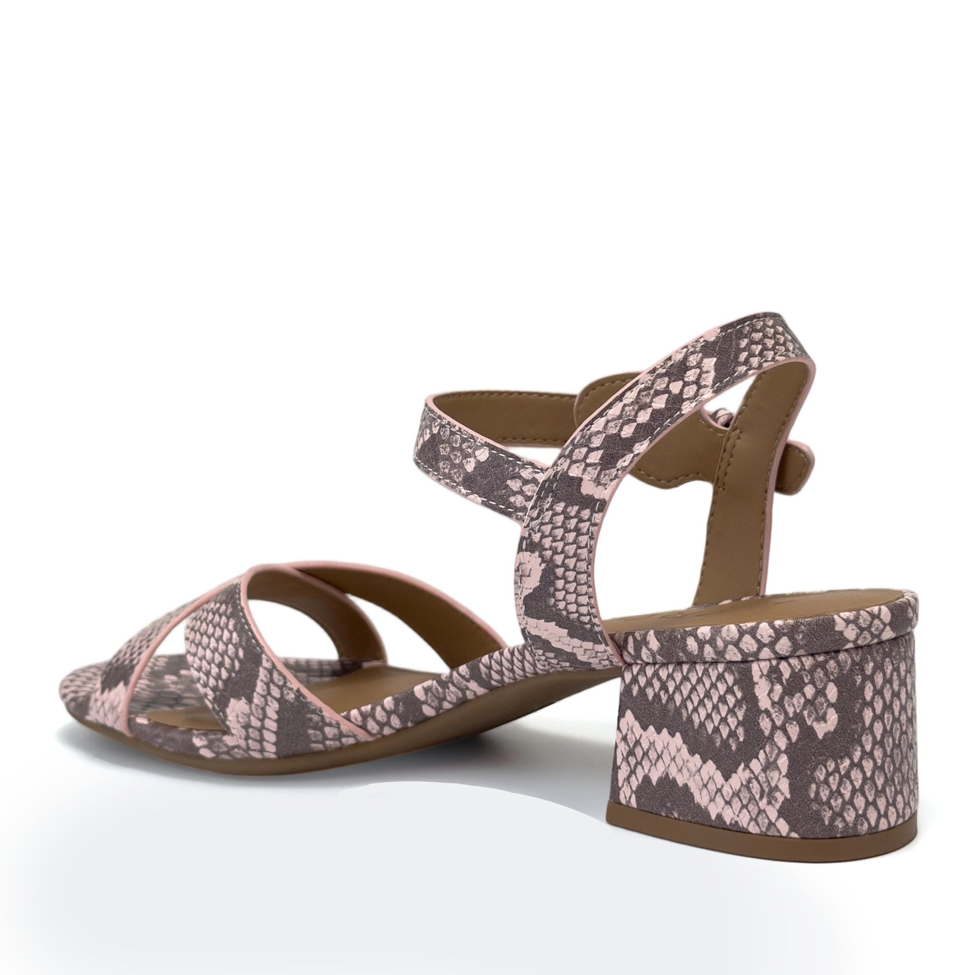 Cinzia Sandal Block Heel | Pale Pink Faux Snake Print