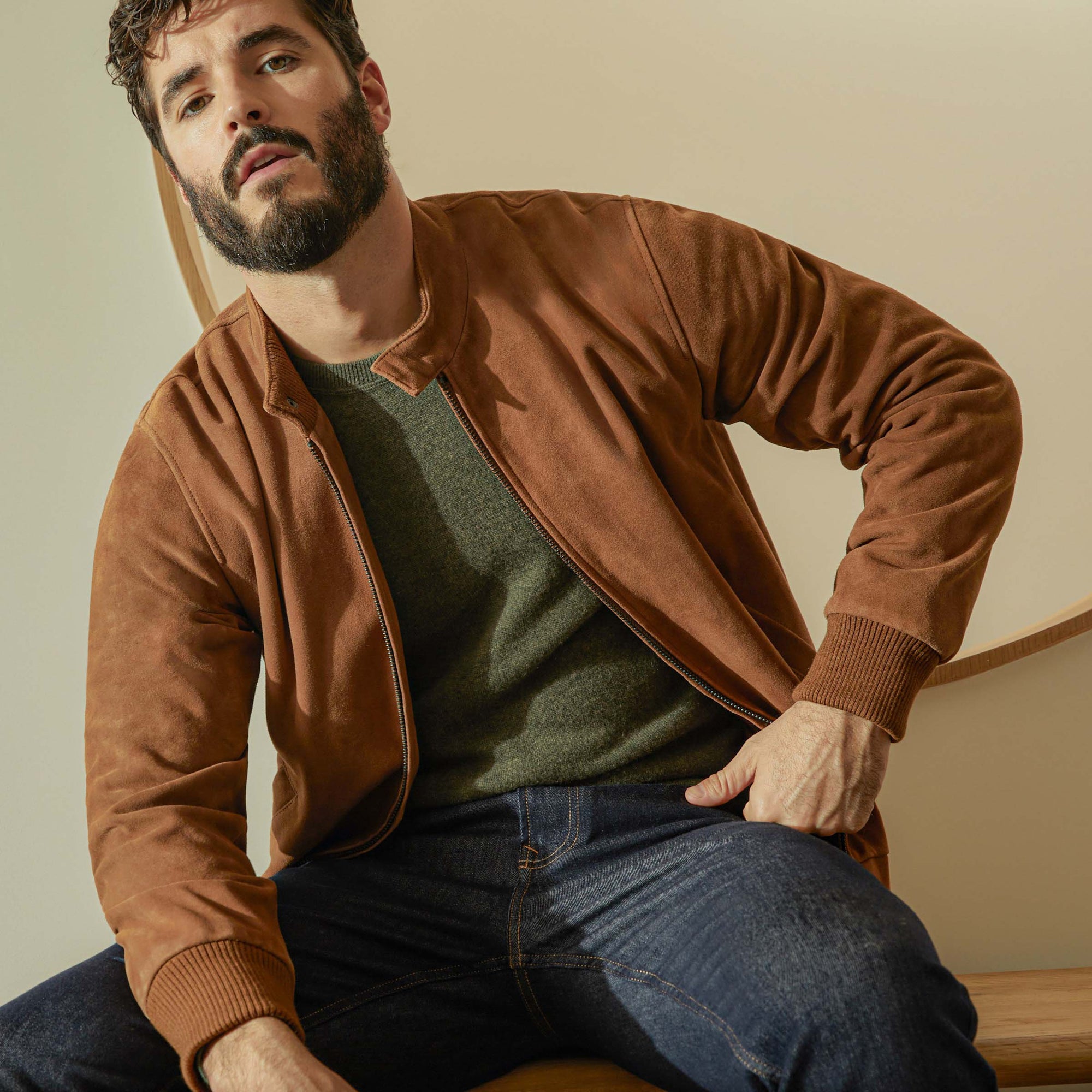 Mens | Chase Suede Bomber Jacket | Camel