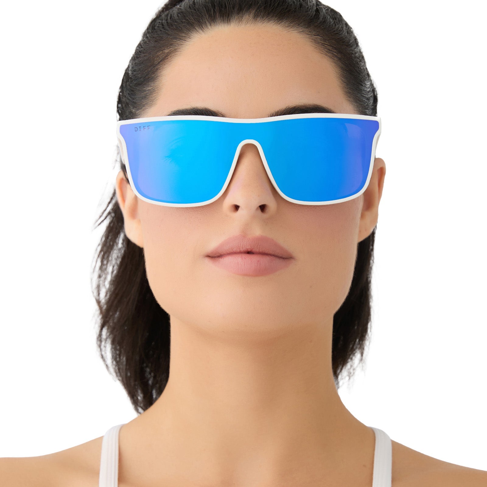 Unisex | Flash Sunglasses | Matte White | Purple Polarized Lenses