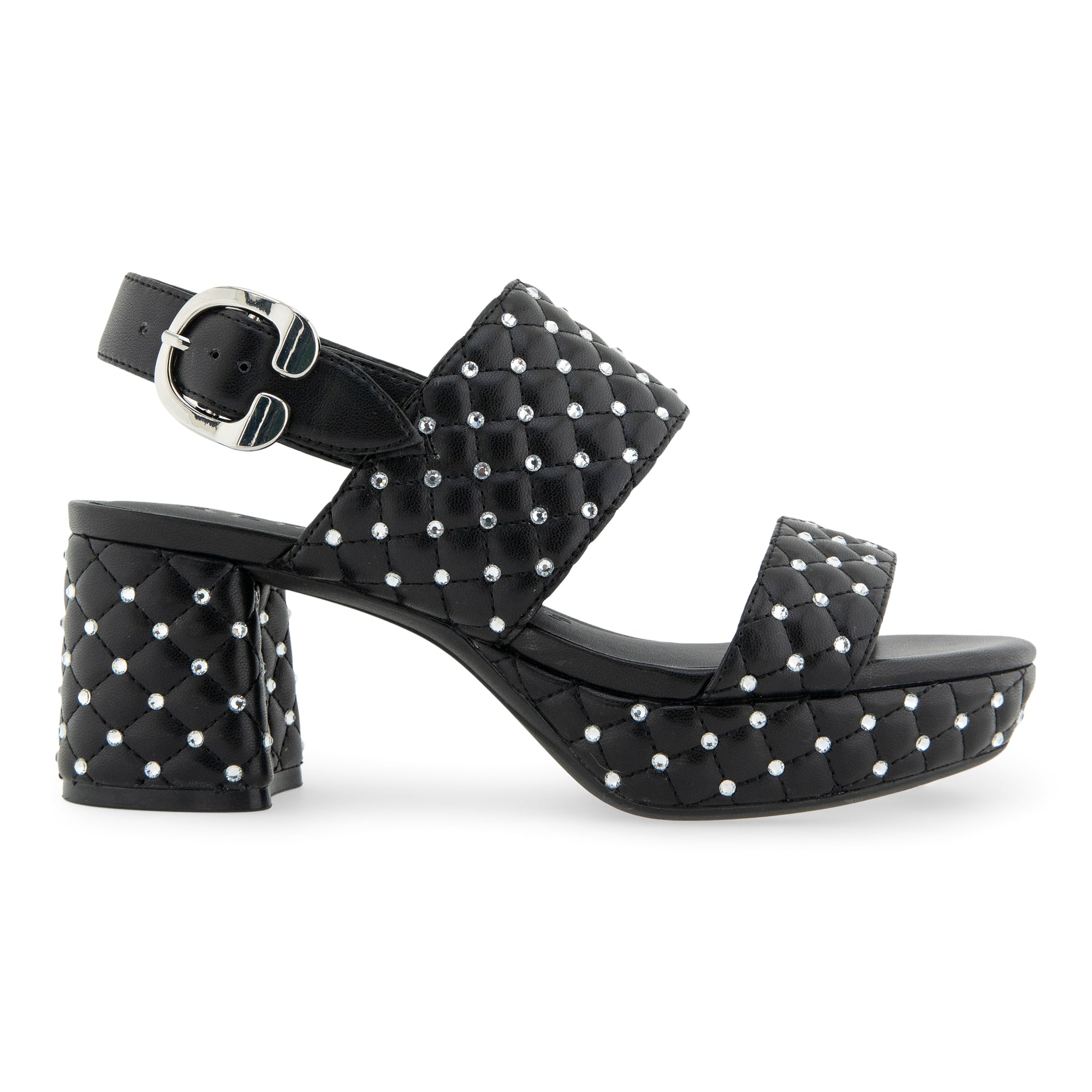 Camera Crystal Sandal Platform | Black Quilted Leather