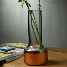 Contour Bud Vase With Top And Copper Base | Clear Crystal/Copper
